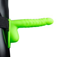 Ouch! Glow in the Dark Ribbed Hollow Strap-on with Balls 8" - cena, porovnanie