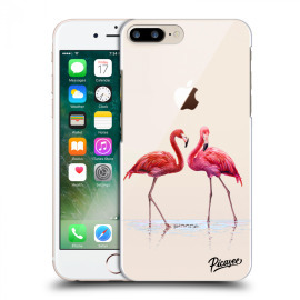 Picasee Silikónový prehľadný obal pre Apple iPhone 8 Plus - Flamingos couple