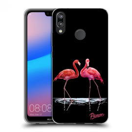 Picasee Silikónový čierny obal pre Huawei P20 Lite - Flamingos couple