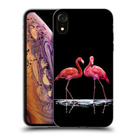 Picasee Silikónový čierny obal pre Apple iPhone XR - Flamingos couple