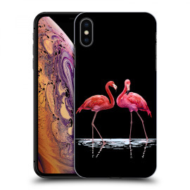 Picasee Silikónový čierny obal pre Apple iPhone XS Max - Flamingos couple