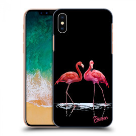 Picasee Silikónový čierny obal pre Apple iPhone X/XS - Flamingos couple