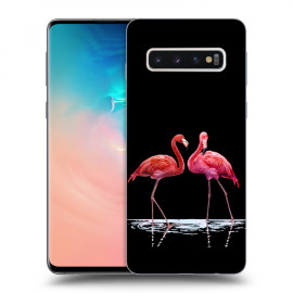 Picasee Silikónový čierny obal pre Samsung Galaxy S10 G973 - Flamingos couple