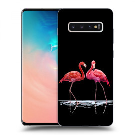 Picasee Silikónový čierny obal pre Samsung Galaxy S10 Plus G975 - Flamingos couple