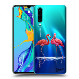 Picasee Silikónový prehľadný obal pre Huawei P30 - Flamingos couple