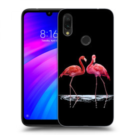 Picasee Silikónový čierny obal pre Xiaomi Redmi 7 - Flamingos couple