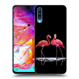 Picasee Silikónový čierny obal pre Samsung Galaxy A70 A705F - Flamingos couple