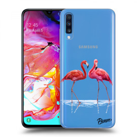 Picasee Silikónový prehľadný obal pre Samsung Galaxy A70 A705F - Flamingos couple