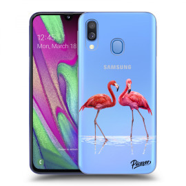 Picasee Silikónový prehľadný obal pre Samsung Galaxy A40 A405F - Flamingos couple