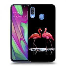 Picasee Silikónový čierny obal pre Samsung Galaxy A40 A405F - Flamingos couple