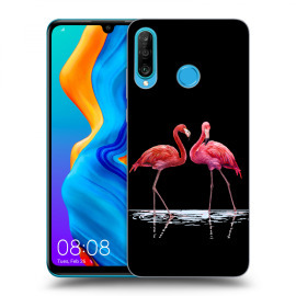 Picasee Silikónový čierny obal pre Huawei P30 Lite - Flamingos couple