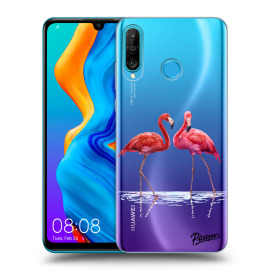 Picasee Silikónový prehľadný obal pre Huawei P30 Lite - Flamingos couple