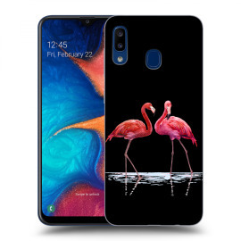 Picasee Silikónový čierny obal pre Samsung Galaxy A20e A202F - Flamingos couple