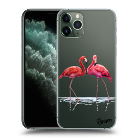 Picasee Silikónový prehľadný obal pre Apple iPhone 11 Pro - Flamingos couple