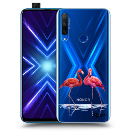 Picasee Silikónový prehľadný obal pre Honor 9X - Flamingos couple