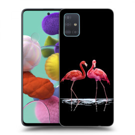 Picasee Silikónový čierny obal pre Samsung Galaxy A51 A515F - Flamingos couple