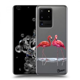 Picasee Silikónový prehľadný obal pre Samsung Galaxy S20 Ultra G988F - Flamingos couple