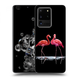 Picasee Silikónový čierny obal pre Samsung Galaxy S20 Ultra G988F - Flamingos couple