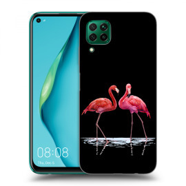 Picasee Silikónový čierny obal pre Huawei P40 Lite - Flamingos couple