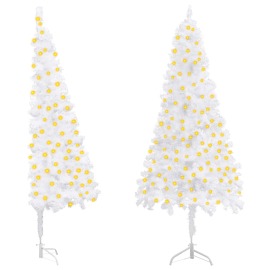 vidaXL Rohový umelý vianočný stromček s LED biely 180cm PVC