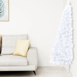 vidaXL Umelý vianočný polovičný stromček s podstavcom biely 120cm PVC