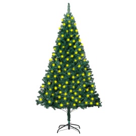 vidaXL Umelý vianočný stromček s LED a hustými vetvičkami zelený 210cm