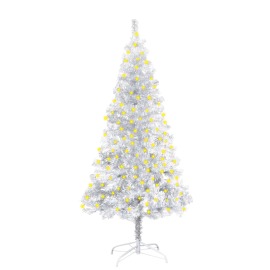 vidaXL Umelý vianočný stromček s LED a podstavcom strieborný 150cm