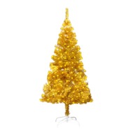 vidaXL Umelý vianočný stromček s LED a podstavcom zlatý 150cm PET - cena, porovnanie