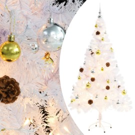 vidaXL Umelý vianočný stromček s ozdobami a LED diódami 150cm biely