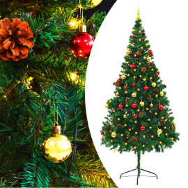 vidaXL Umelý vianočný stromček s ozdobami a LED diódami 210cm zelený