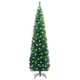 vidaXL Úzky umelý vianočný stromček s LED a podstavcom zelený 210cm PVC