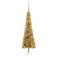 vidaXL Úzky vianočný stromček s LED a sadou gulí zlatý 150cm - cena, porovnanie