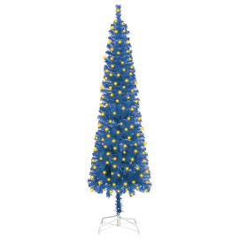 vidaXL Úzky vianočný stromček s LED modrý 150cm