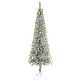 vidaXL Úzky vianočný stromček s LED svetielkami strieborný 120cm