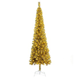 vidaXL Úzky vianočný stromček s LED zlatý 150cm