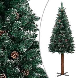 vidaXL Úzky vianočný stromček s pravým drevom a bielym snehom zelený 180cm
