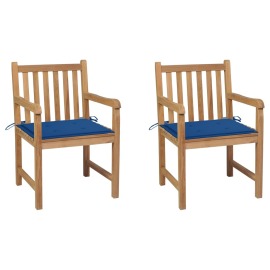 vidaXL Záhradné stoličky 2 ks kráľovsky modré podložky teakový masív