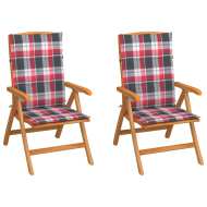 vidaXL Záhradné stoličky 2 ks s červenými kockovanými podložkami tíkový masív - cena, porovnanie