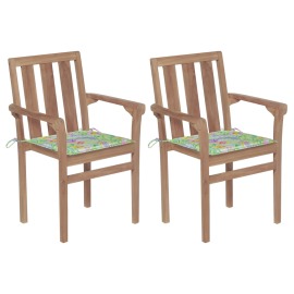 vidaXL Záhradné stoličky 2 ks s podložkami s listovým vzorom tíkový masív
