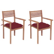 vidaXL Záhradné stoličky 2 ks vínovo-červené podložky teakový masív - cena, porovnanie