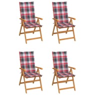 vidaXL Záhradné stoličky 4 ks podložky s červeným kockovaným vzorom tíkový masív - cena, porovnanie