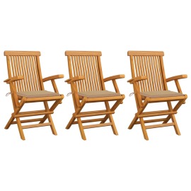 vidaXL Záhradné stoličky, béžové podložky 3 ks, tíkový masív
