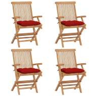 vidaXL Záhradné stoličky s červenými podložkami 4 ks tíkový masív - cena, porovnanie