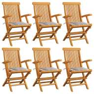 vidaXL Záhradné stoličky+sivé kockované podložky 6 ks, tíkový masív - cena, porovnanie