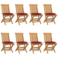 vidaXL Záhradné stoličky s vínovo-červenými podložkami 8 ks tíkový masív - cena, porovnanie