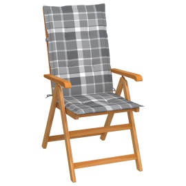vidaXL Záhradná stolička s podložkami so sivým kockovaným vzorom tíkový masív