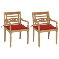 vidaXL Batavia stoličky 2 ks s červenými vankúšmi tíkový masív - cena, porovnanie