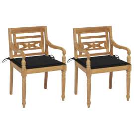 vidaXL Batavia stoličky 2 ks s čiernymi vankúšmi tíkový masív