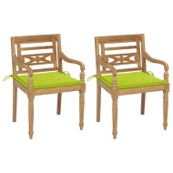 vidaXL Batavia stoličky 2 ks s jasnozelenými vankúšmi masívny tík - cena, porovnanie