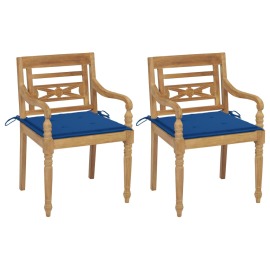 vidaXL Batavia stoličky 2 ks s kráľovsky modrými vankúšmi tíkový masív